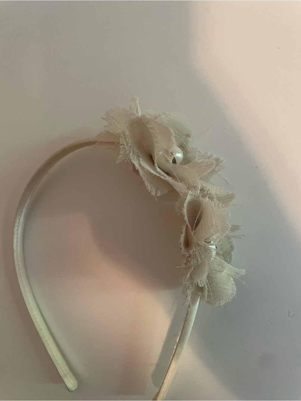 Ivory Floral Fabric Headband with Bead Detail